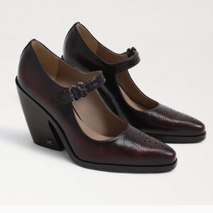 SAM EDELMAN LEATHER HEELS BURGONDY ALEKSA WESTERN MARY JANE HEEL BRAND NEW